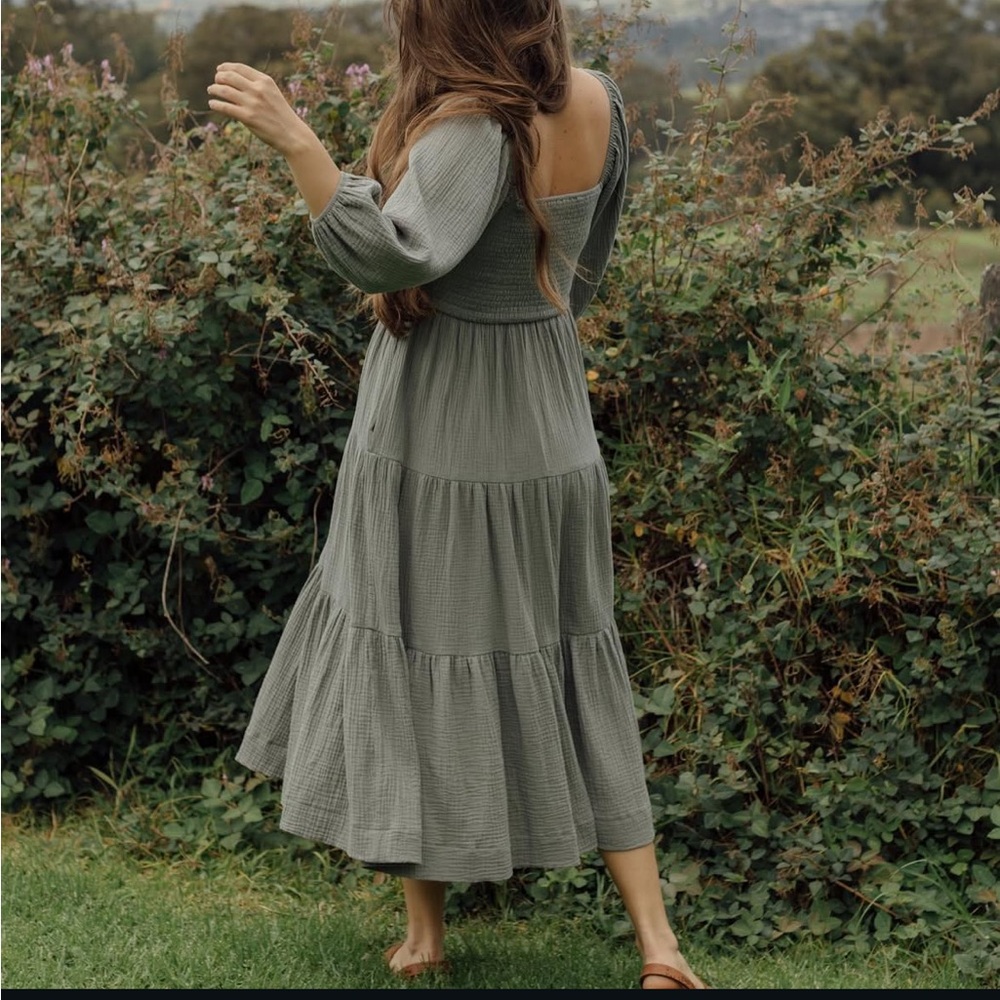 Neuflora Blue Puff Sleeve Cottage Maxi Dress